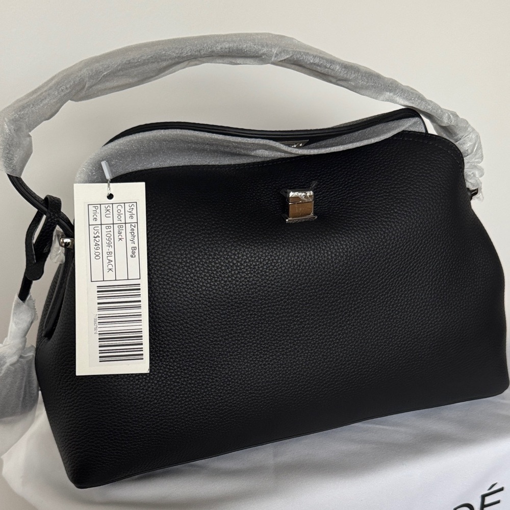 Black Pebbled Leather Top-Handle Crossbody - Picture 5 of 7